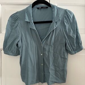 Zara Teal Puff Sleeve Blouse